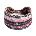 Elastic wide headband with pink and green bohemian geometric patterns for yoga and sports - Printed Wide Headband #23 / Factory Direct Sales [customizable Designs Available] [bulk Discounts]