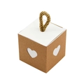 Brown kraft paper gift box with heart cutout design and elegant gold cord handle - Kraft Outer Box + White Inner Box + Grey Rope