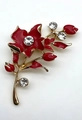 Golden flower pendant with red enamel petals and central crystal for DIY jewelry - Pearl Flower Plate (3913)