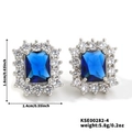 Elegant rectangular blue stone stud earrings with white crystal halo 1.6cm x 1.4cm - Silver-Royal Blue Zircon