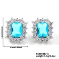 Orecchini a perno con zircone blu rettangolare con alone di cristalli e dimensioni - Base Argento Zircone Blu Mare