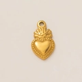 Pendentif cœur sacré en acier inoxydable plaqué or 18k avec détails de perles gravés - Pendentif Sacré-Cœur Seul (Sans Chaîne)