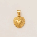 Pendentif double cœur doré avec bordures gaufrées et plaquage or 18k sur fond beige doux - Pendentif Cœur Gaufré Vintage (20) Seul (Sans Chaîne)