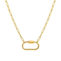 Collar de cadena de clip bañado en oro de 18K con colgante de mosquetón ovalado liso - Cadena de Clip con Mosquetón Ovalado Grande (Dorado)