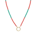 Faceted red and green beaded necklace with central gold plating ring pendant for DIY jewelry - Mixed Color Bead Buckle Ring Chain