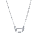 Silver paperclip chain necklace with industrial style hand-holding-bar pendant - Silver Hand Clasp Necklace