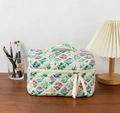 Trousse à maquillage fleurie matelassée beige avec motif vintage et poignée douce - Grand Sac à Main - Fleur Violette