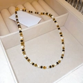 Beaded tiger eye stone necklace with black and gold beads in a soft jewelry box - 16# Gold Brown White Style