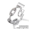 Silver-plated twisted chain open ring with cubic zirconia paving and 1.7cm diameter - Adjustable Open / Silver