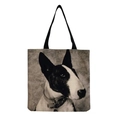 Close-up of beige linen tote bag featuring a vintage Bull Terrier sketch print - Bull Terrier Artistic Portrait (hm5152)