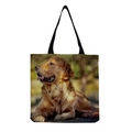 Detail of canvas tote bag featuring a realistic golden retriever dog print and black handles - Golden Retriever Portrait (hm5162)