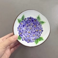Natural coconut shell bowl featuring hand-painted purple hydrangea floral pattern design - Purple Hydrangea