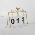 Modern gold metal perpetual calendar with bird ornament and flipping cards for desk decor - Metal Bird Style / Gold