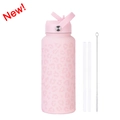 Borraccia in acciaio inox con stampa leopardata rosa, coperchio a cannuccia e set pulizia - Rosa Chiaro 11F2