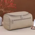 Grande borsa da toilette in lino kaki con doppia cerniera e logo per il viaggio - Tessuto strutturato migliorato / Lino