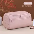 Beauty case rosa nude in pelle PU impermeabile con manico e logo dorato, 24x13.5x13cm - Tessuto strutturato migliorato / Rosa Nudo