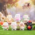 Flocked cat blind box figurines set with cute charms and wind-up bases on a wooden stand - -7 Lucky Cat 6 / Full Set