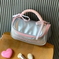 Trousse à maquillage argentée avec nœud rose et broderie élégante pour voyage - Petit / Argent