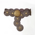 Bohemian dark brown leather belt with metal studs and ornate mandala buckle detail - Dark Coffee