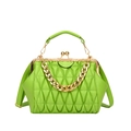 Quilted lime green crossbody bag with vintage gold hardware and decorative chain - Green