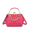 Rose pink shell bag with quilted stitching and gold chain strap for women - Pink