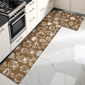 Brown non-slip kitchen mat set of 2 with waterproof PU leather and coffee patterns - 44cmx75cm / Food Sketches