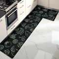Black and white hand-drawn fruit pattern kitchen mat set with waterproof PU leather finish - 44cmx75cm / Fruit Graffiti