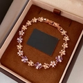 Vintage Armband mit 14 Karat Goldbeschichtung, Blumen, lila Zirkon und Perlen in Box - Roségold