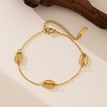 Bracelet coquillage en acier inoxydable doré avec fermoir mousqueton ajustable - Bracelet Pendentif Trois Coquillages (E2187) / Or