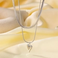 Elegant double layer silver necklace with puffy heart pendant and snake chains. - Double Layer Heart Necklace (H1254) / Gold