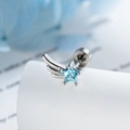 Einzelner silberner Stern-Ohrstecker mit blauem Zirkon-Flügel und Schraubverschluss - Hellseeblauer Edelstein Rechter Flügel (Einzeln) / Hellseeblau