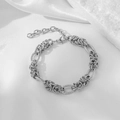 Vintage industrial silver stainless steel chain bracelet with textured oval links - Spliced Knotted Chain Silver