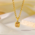 Elegante collar de titanio dorado con un colgante rectangular de gema champán - 【h631】collar De Diamantes Amarillos (oro)