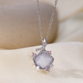 Shell pendant necklace with white mother of pearl and pink cubic zirconia on silk - Rhinestone White Shell Style (8011) Silver
