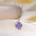 Elegant silver necklace featuring a purple gradient shell pendant with zircon stones - Rhinestone Purple Shell Style (8012) Silver