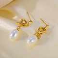 French vintage gold knot earrings with elegant drop pearls for a luxury style - Qyg3090 Knotted Pearl Earrings (gold)