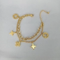 Bracelet double couche doré muguet avec pendentifs floraux et monogrammes - Bracelet Monogramme 【e182】 Or