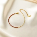 Elegant gold-plated steel chain bracelet featuring pink pavé set cubic zirconia stones - Pink Rhinestone Style (E2031)