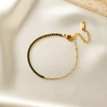 Gold-plated titanium steel bracelet with green zircon inlay and adjustable chain - Green Rhinestone Style (E2052)