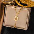 Minimalist 18K gold plated necklace with capital letter D and cube pendant design - Letter D (H497) Gold