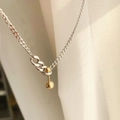 Titanium steel necklace with dumbbell pendant and silver-gold mixed chain links - Balance Ball (H422) Steel