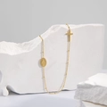Minimalist 18K gold plated titanium necklace with cross and oval religious medallion - Cross (H630) Gold
