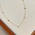 Minimalist 18K gold plated titanium necklace featuring clover charms and a round diamond - Single Diamond Clover (H108) Gold