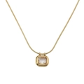 Minimalist 18K gold plated snake chain necklace with emerald cut clear crystal pendant - White Diamond Style (H207) Gold