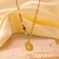 18K gold plated titanium steel necklace with sun pendant and colorful beads on silk - Colored Stone Pendant (H310) Gold