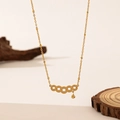 18K gold plated titanium necklace featuring five Chinese coin charms on a beaded chain - Copper Coin Style (H407) Gold
