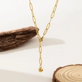 Minimalist 18K gold plated paperclip chain necklace with a single round metal bead charm - Cross Chain Gold Ball (H494) Gold