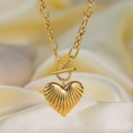 18k gold plated stainless steel heart necklace with toggle clasp on silk background - OT Clasp Heart (H1099) Gold