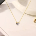 Titanium steel heart-shaped zircon necklace in 18K gold finish with thin chain - Single Diamond Heart (H1312) Gold