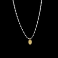 Minimalist two-tone titanium steel necklace with gold oval 'Nice Day' engraved pendant - Love Oval (H1338) Gold